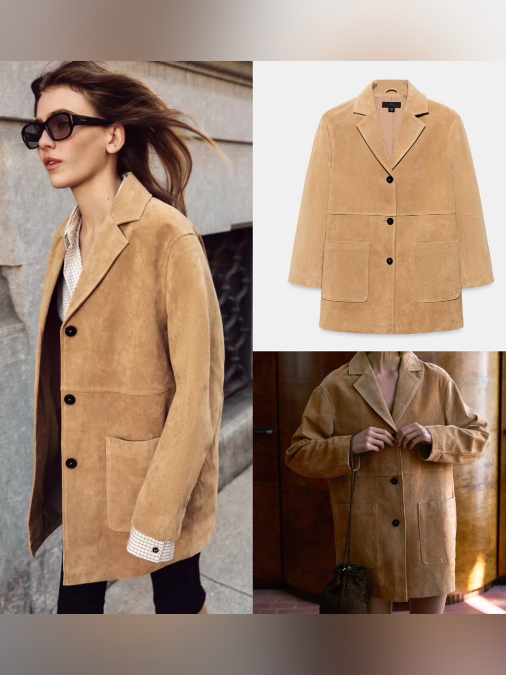 ZARA 100% SUEDE LEATHER JACKET COAT SMALL 3046/030 LONG BEIGE TAUPE BROWN